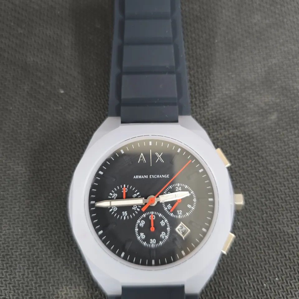 ARMANI EXCHANGE AX CHRONOGRAPH WATCH, BLUE SILICONE STRAP – BOXED