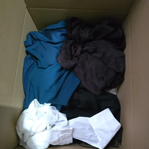 BOX CONTAINING A MIX OF APPROXIMATELY 25 ASSORTED CLOTHING ITEMS