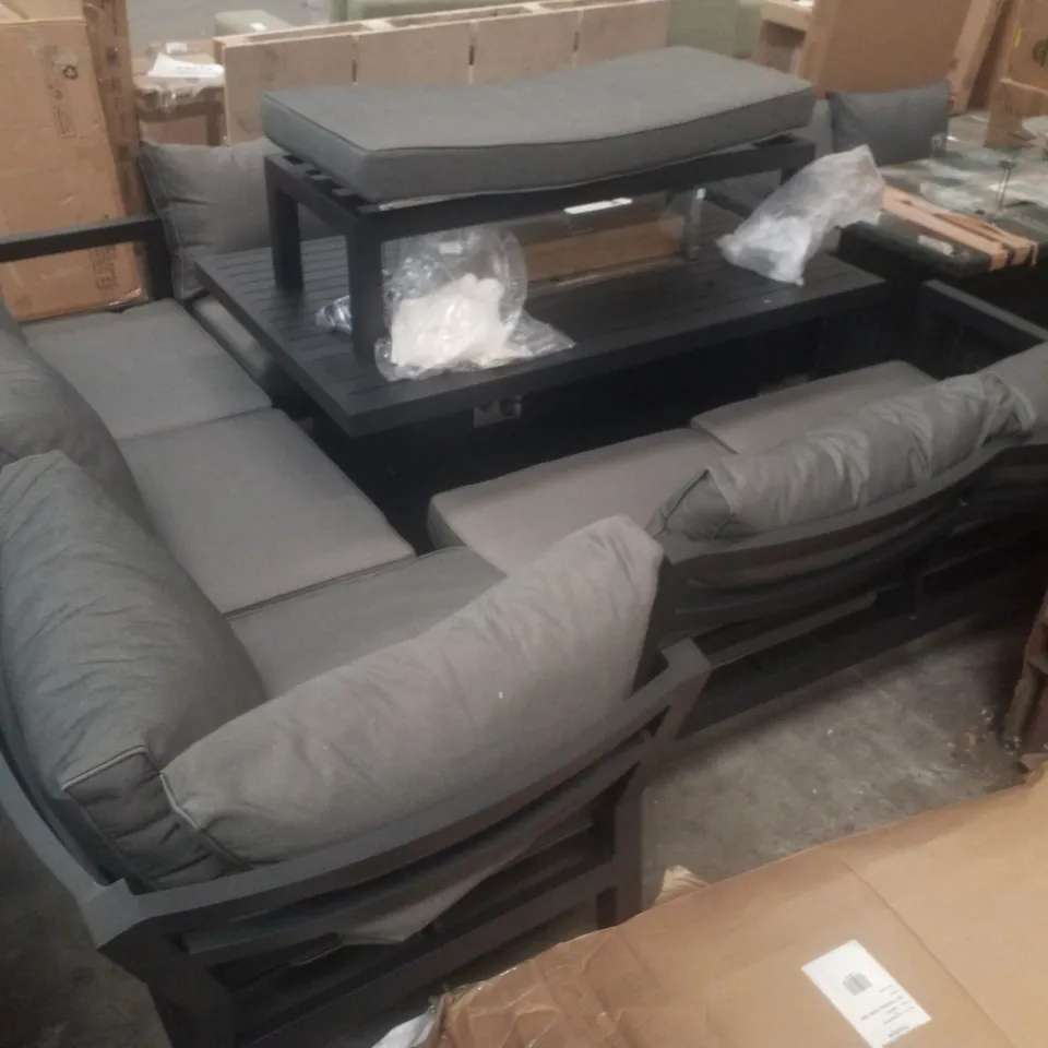 BERLIN ALUMINIUM 9 SEATER CORNER SOFA SET WITH FIRE PIT TABLE (7 PARTS)