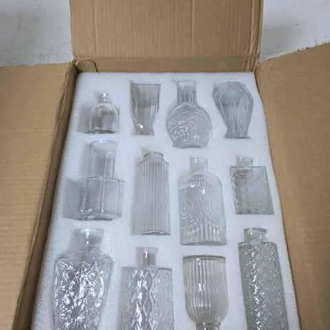 12 PIECE GLASS VASE SET - VARIOUS DESIGNS