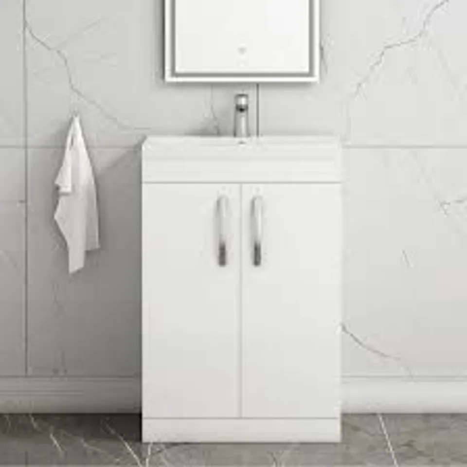 BOXED FLOOR STANDING 2 DOOR VANITY UNIT - GLOSS WHITE (1 BOX)