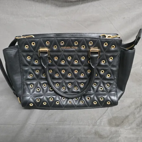 MICHAEL KORS QUILTED LEATHER HANDBAG – BLACK WITH GOLD EYELET DETAILING