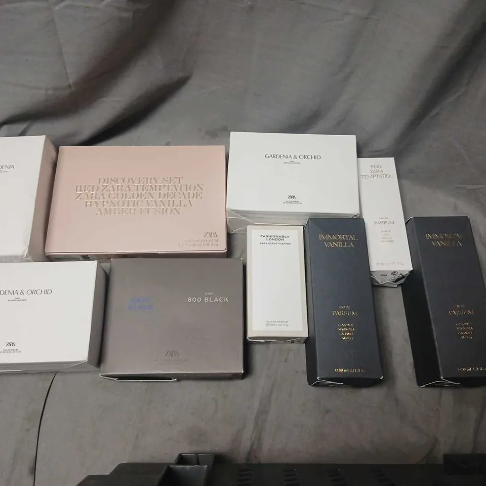 APPROXIMATELY NINE ASSORTED ZARA FRAGRANCES TO INCLUDE; IMMORTAL VANILLA, GARDENIA AND ORCHID AND TED TEMPTATION
