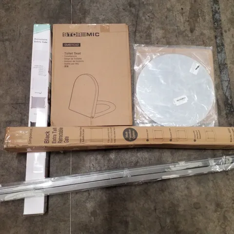 PALLET OF ASSORTED PRODUCTS INCLUDING TOILET SEAT, WALL STICKER, RETRACTABLE GATE, ROLLER BLINDS
