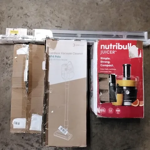 PALLET OF HOUSEHOLD ITEMS TO INCLUDE NUTRIBULLET JUICER, BLINDS, CORDLESS VACUUM CLEANER AND TEETH WHITENING UNIF ECT