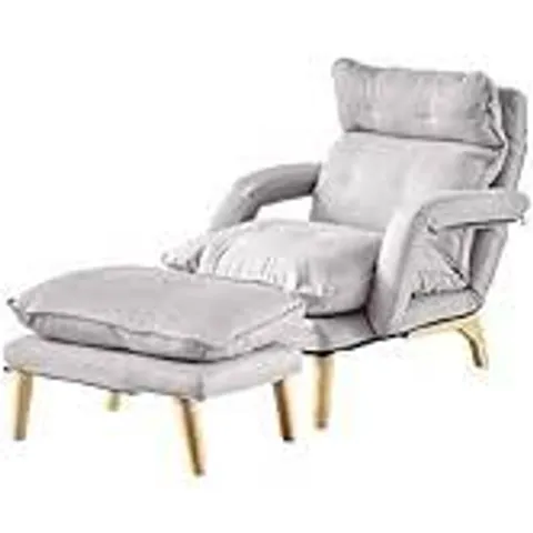 BOXED LEMROE RECLINER ARMCHAIR WITH FOOTSTOOL - GREY