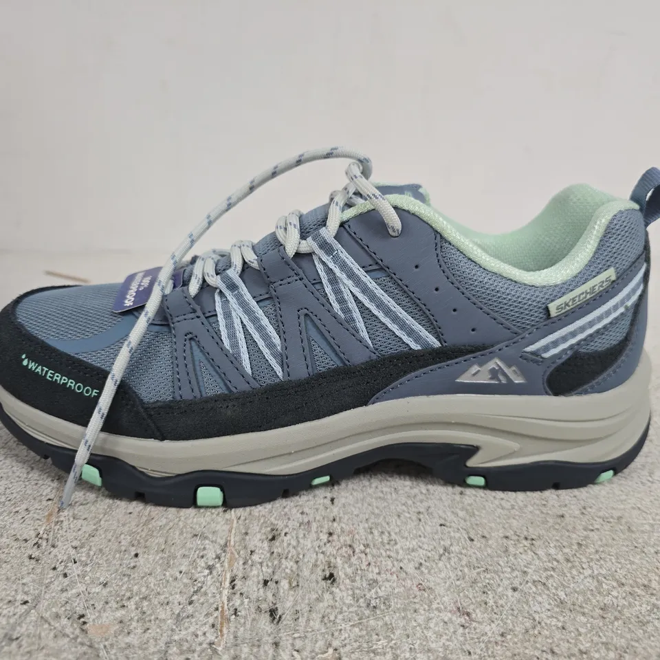 SKECHERS WATERPROOF HIKING SHOES, BLUE/GREY - UK SIZE 6