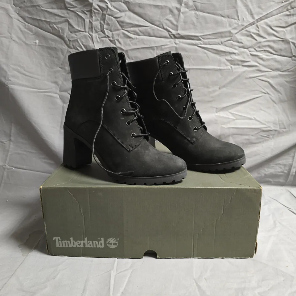 BOXED PAIR OF TIMBERLAND WOMENS ALLINGTON HEELED BOOTS IN BLACK SIZE UK 6