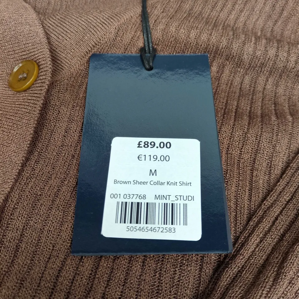 MINT VELVET SHEER COLLAR KNIT SHIRT IN BROWN SIZE M