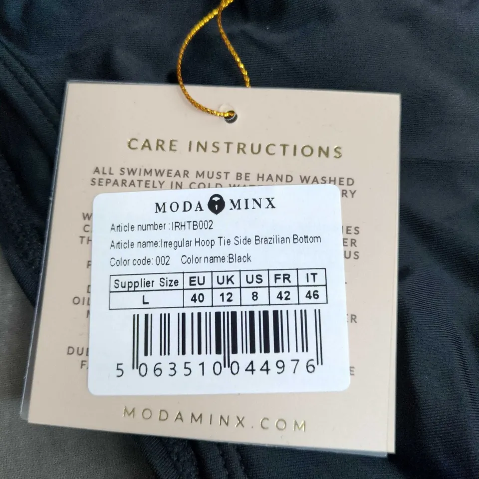MODA MINX IRREGULAR HOOP TIE SIDE BRAZILIAN BOTTOM – BLACK, UK 12