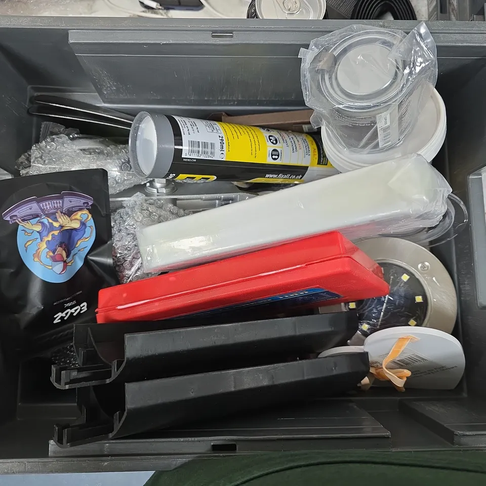 BOX OF ASSORTED ITEMS TO INCLUDE - TOOLS - FIX ALL - PAINT 