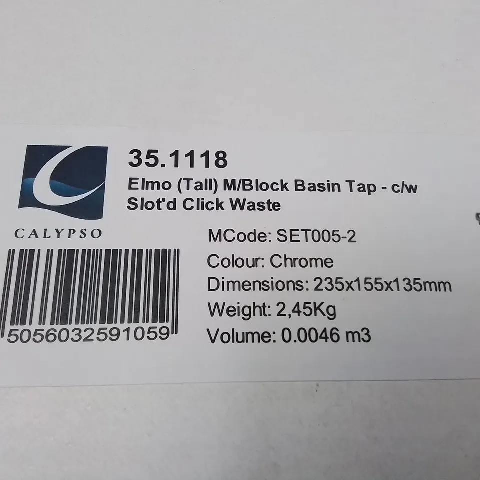 BOXED CALYPSO ELMO TALL M/BASIN BASIN TAP WITH CLICK WASTE IN CHROME - 235X155X135MM