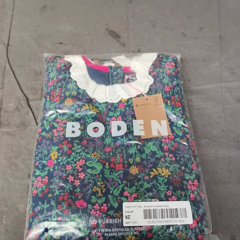 BODEN BRODERIE SWEATSHIRT DRESS – NAVY, 9-10Y