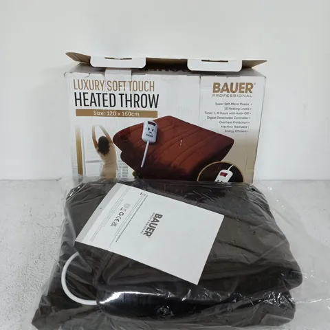 BOXED BAUER SOFT TOUCH HEATED THROW IN BROWN - 120X160CM