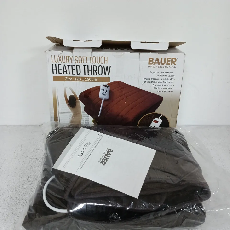 BOXED BAUER SOFT TOUCH HEATED THROW IN BROWN - 120X160CM