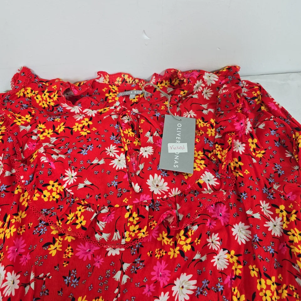 OLIVER BONAS FLORAL PRINTED LONG SLEEVE DRESS IN RED - UK 18