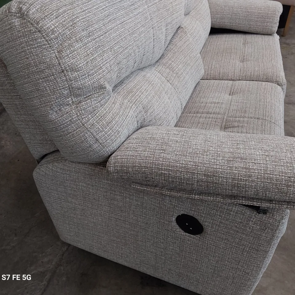QUALITY BRITISH DESIGNER G PLAN STRATFORD POWER RECLINING THREE SEATER SOFA LOOM SHALE FABRIC 