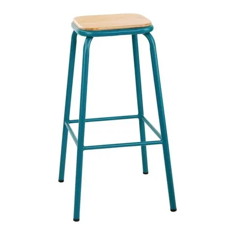 BOX OF 4 BRAND NEW BOLERO CANTINA FB938 HIGH STOOLS WITH WOODEN SEAT PAD TEAL