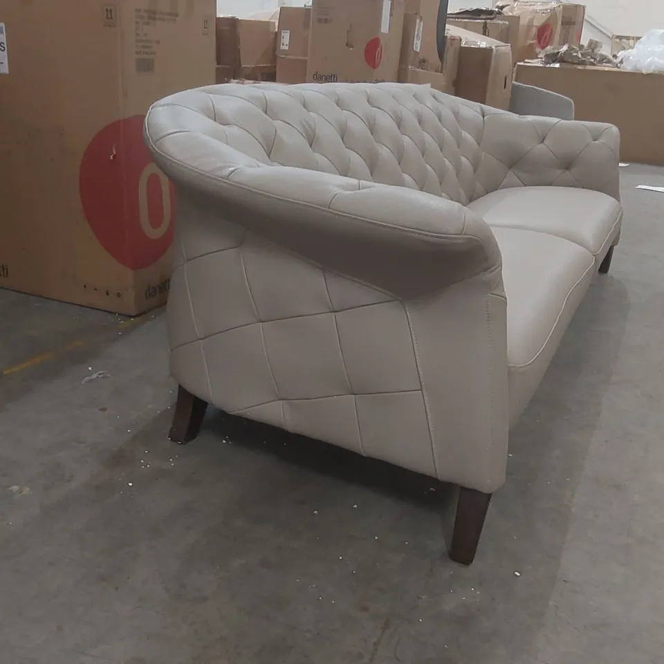 DANETTI LUXE NATURAL GREY LEATHER WITH DARK WOOD 3 SEATER SOFA