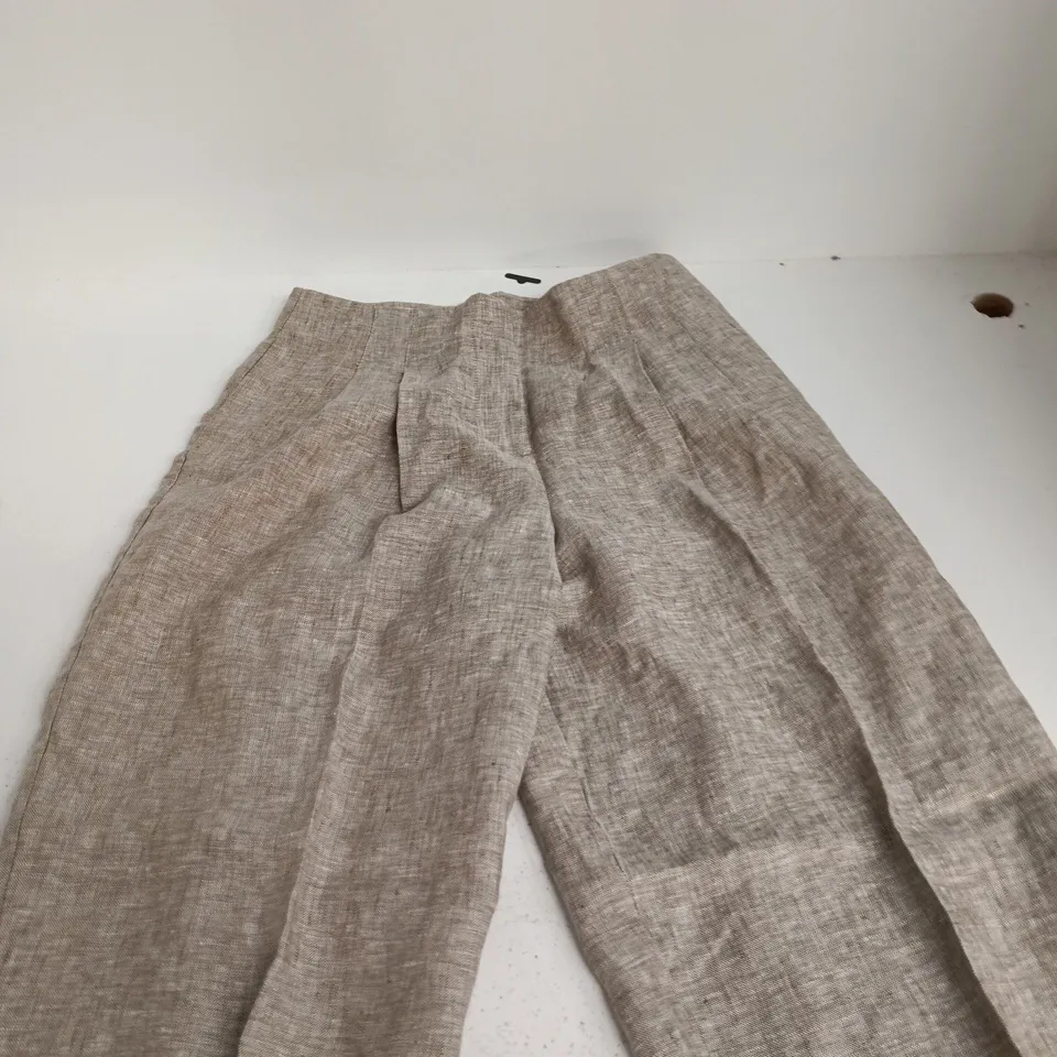 ZARA WOMENS BEIGE LINEN-BLEND TROUSERS - DRAWSTRING WAIST, MADE IN MOROCCO (UK 6, XS)