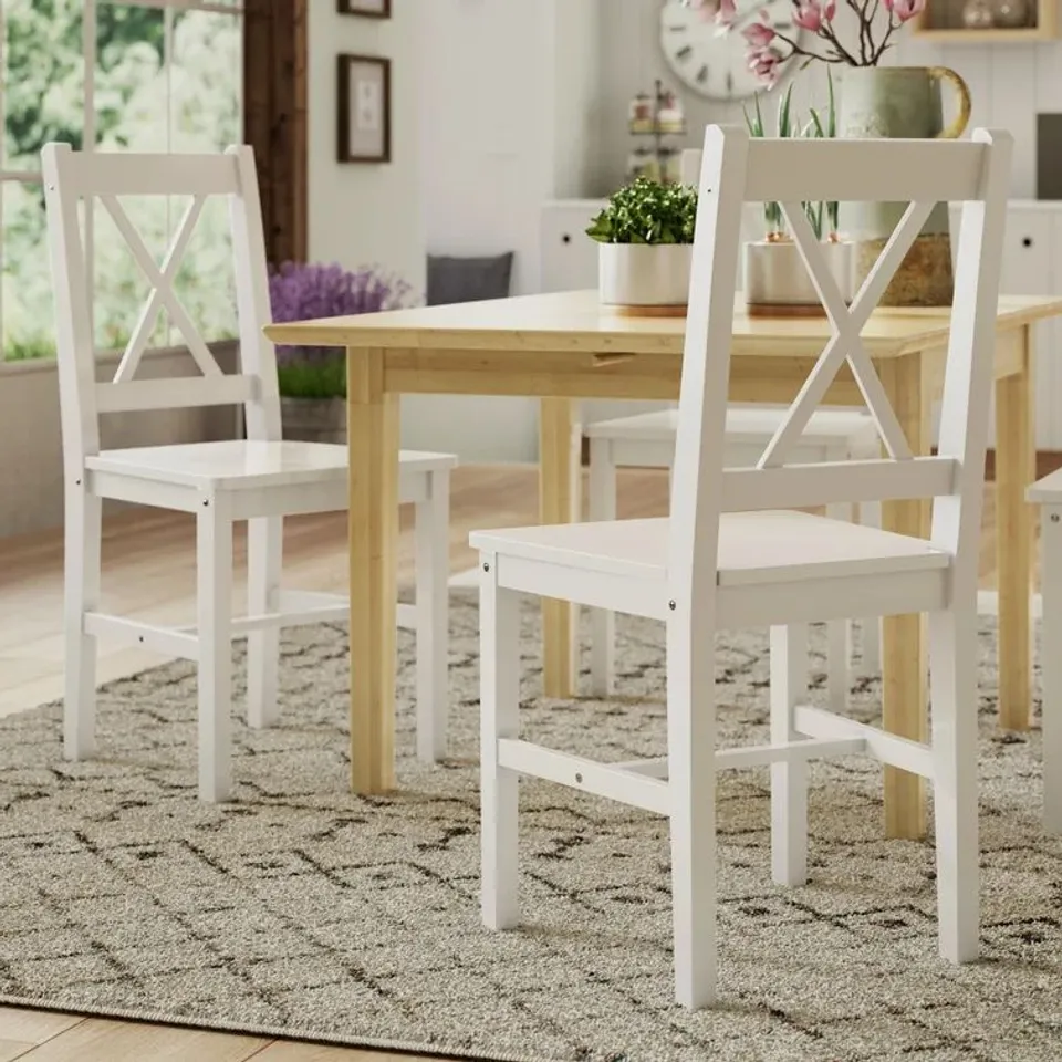 BOXED DESIGNER SOLID WOOD DINING CHAIR - WHITE