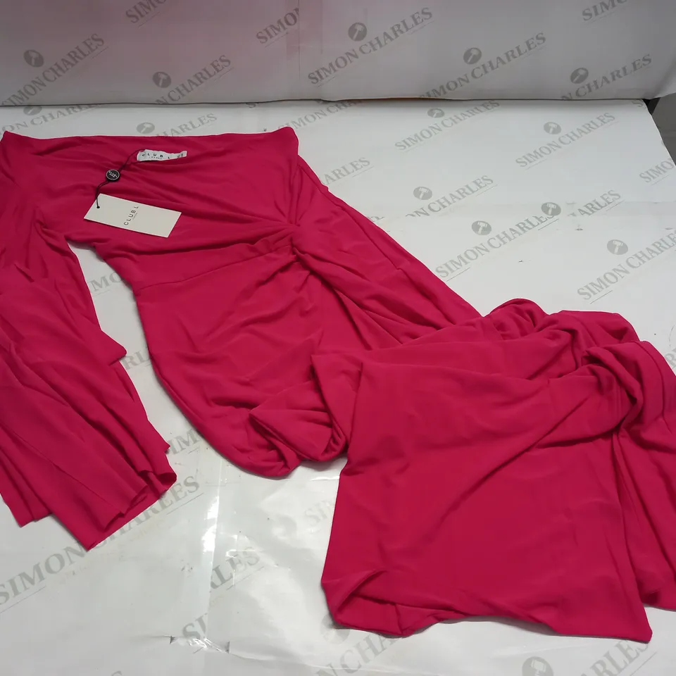 CLUB OF LONDON HOT PINK ONE SHOULDER TWIST DESIGN MAXI DRESS - UK 8