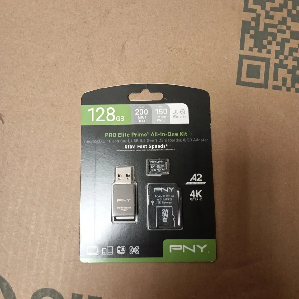 PNY PRO ELITE PRIME ALL-IN-ONE KIT – 128GB MICROSDXC WITH USB CARD READER & SD ADAPTER