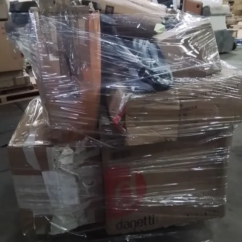 PALLET OF ASSORTED HOUSEHOLD GOODS AND PRODUCTS TO INCLUDE;GRAVITY CHAIRS,TRASH CAN,BENCH,PARASOL