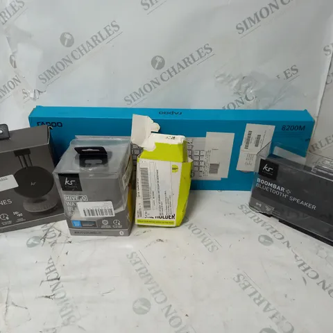 APPROXIMATELY 5 ELECTRICAL ITEMS TO INCLUDE RAPOO 8200M MULTI-MODE MOUSE AND KEYBOARD, KITSOUND BOOMBAR, METRO WIRELESS HEADPHONES, ETC