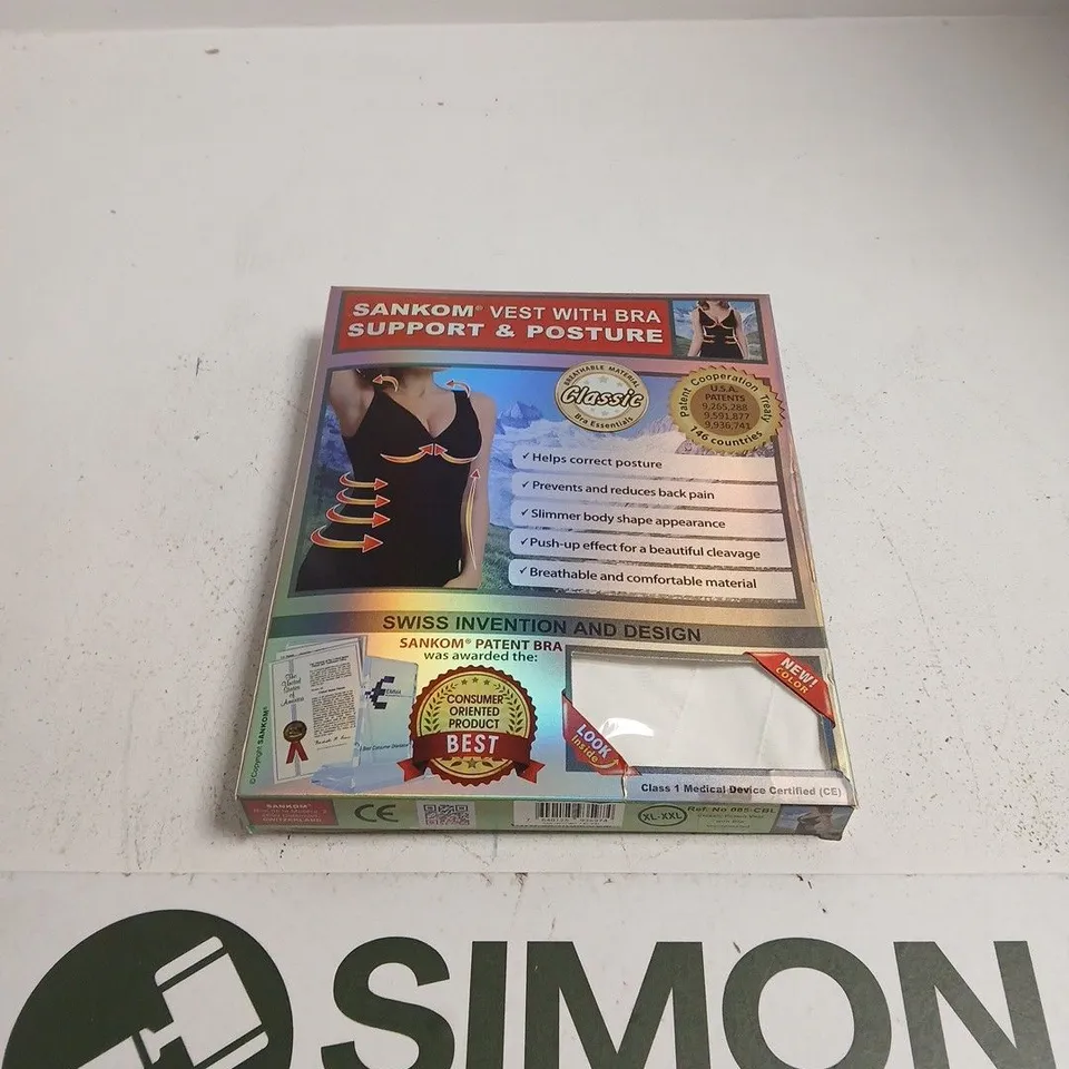BOXED AND SEALED SANKOM SUPPORT AND POSTURE BRA AND VEST SIZE XL - XXL