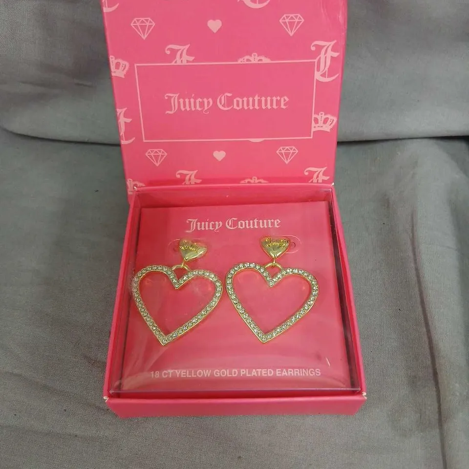 JUICY COUTURE HEART-SHAPED EARRINGS – 18CT YELLOW GOLD PLATED, CRYSTAL-EMBELLISHED
