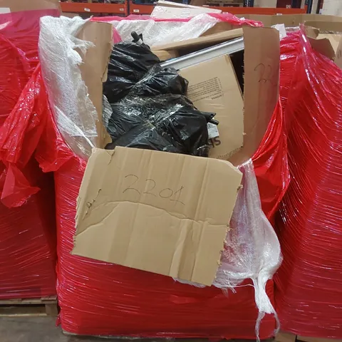 PALLET OF ASSORTED HOUSEHOLD ITEMS AND CONSUMER PRODUCTS TO INCLUDE; BLIND, TOILET SEAT, BOXED FURNITURE ETC 