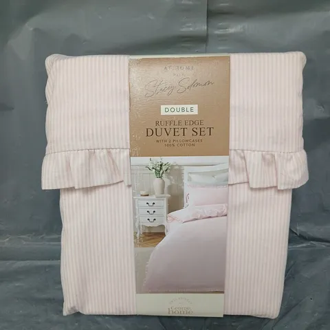 STACEY SOLOMON RUFFLE EDGE DUVET SET IN PINK STRIPE IN SIZE DOUBLE