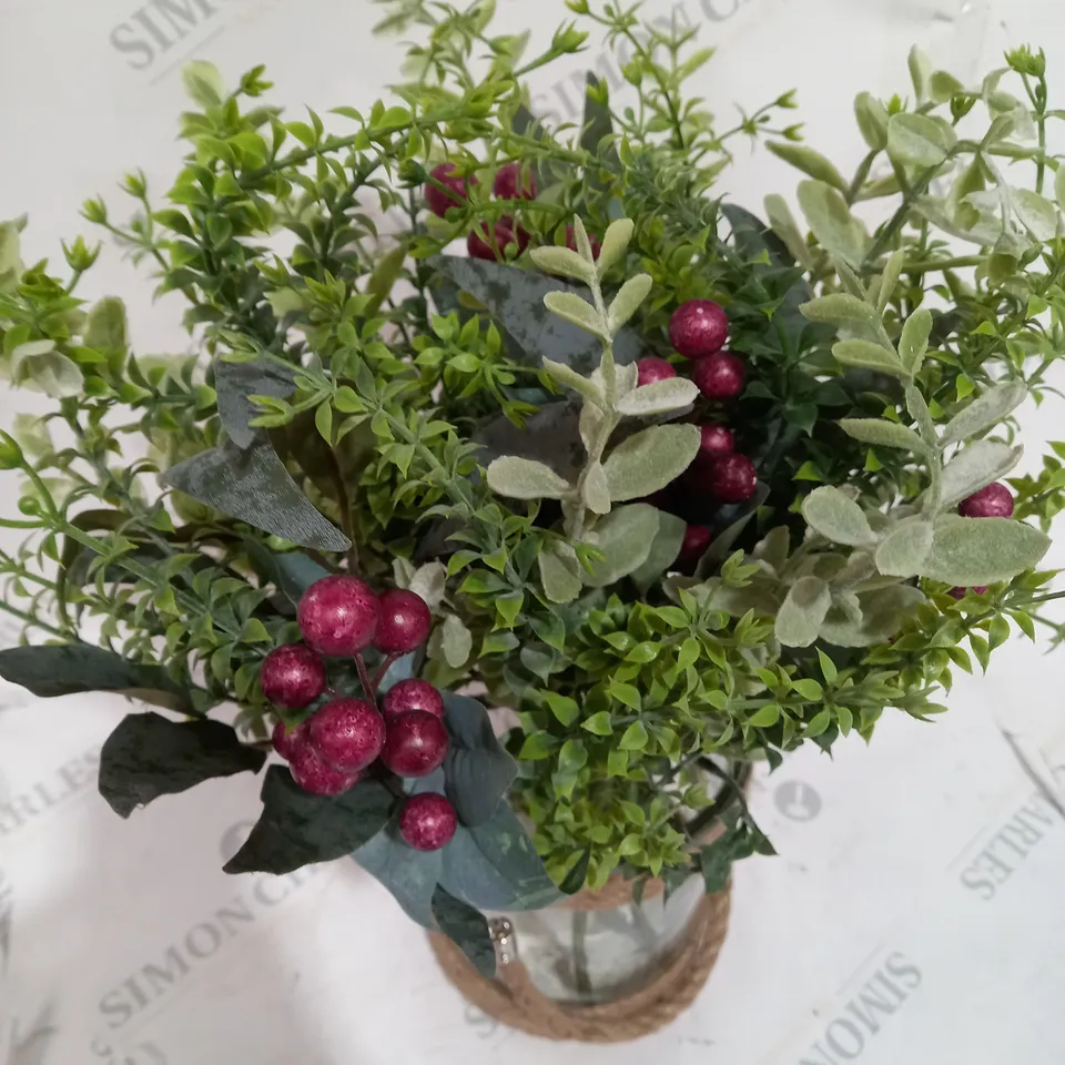 SARA DAVIES FAUX BOUQUET IN GLASS ROPE DETAIL VASE