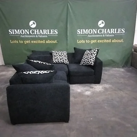 QUALITY DESIGNER BARCELONA BLACK FABRIC OVERSIZED SECTIONAL SOFA. 