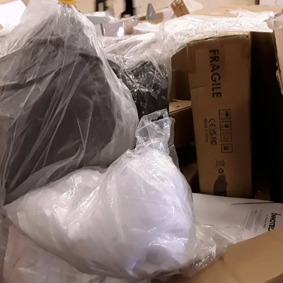 PALLET OF ASSORTED PRODUCTS INCLUDING CEILING FAN LIGHT, METAL TOWEL RACK, PORTABLE COLLAPSIBLE SOFT CRATE, TABLE TROLLEY, WALL MIRROR 