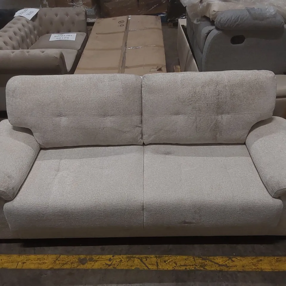 QUALITY DESIGNER KANSAS 3 SEATER SOFA, IVORY WOVEN CHENILLE FABRIC