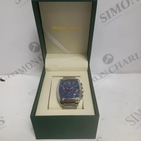 BOXED LIMITED EDITION MANN EGERTON HAND ASSEMBLED IMPACT WATCH IN STEEL BLUE