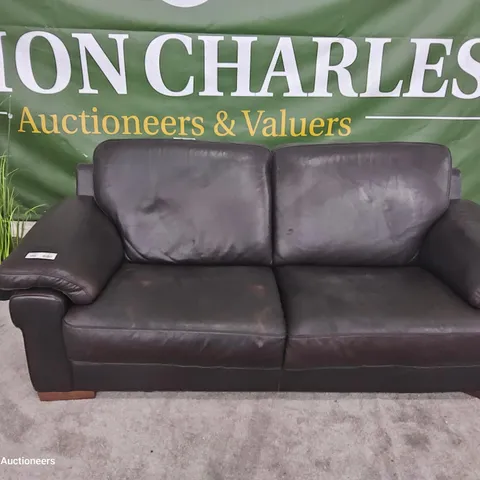DESIGNER ITALIAN LEATHER LARGE TWO SEATER SOFA BROWN LEATHER