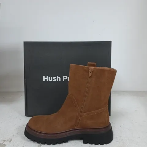 HUSH PUPPIES WOMEN'S TAN SUEDE ANKLE BOOT β SIDE ZIP, CHUNKY LUG SOLE EU 39