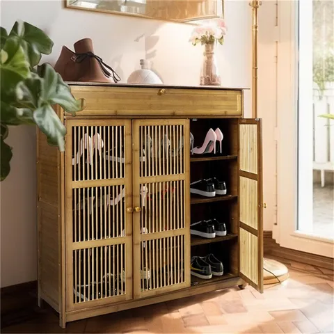 BOXED UNHO BAMBOO SHOE STORAGE CABINET: WOODEN SHOES RACK ORGANISER