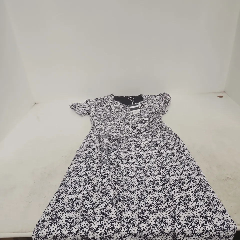 CREW CLOTHING COMPANY AVA TEA DRESS – NAVY DAISY PRINT, UK SIZE 12