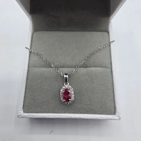 PLATINUM PENDANT ON CHAIN SET WITH AN OVAL CUT VIVID PI K LAB GROWN DIAMOND TO NATURAL DIAMOND HALO
