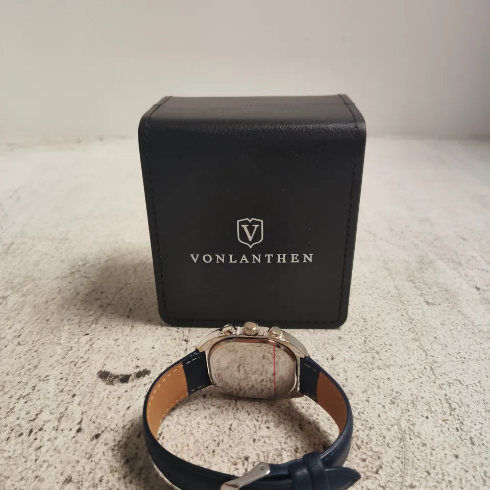 VONLANTHEN WRISTWATCH – TURQUOISE DIAL, BLUE LEATHER STRAP, BOXED