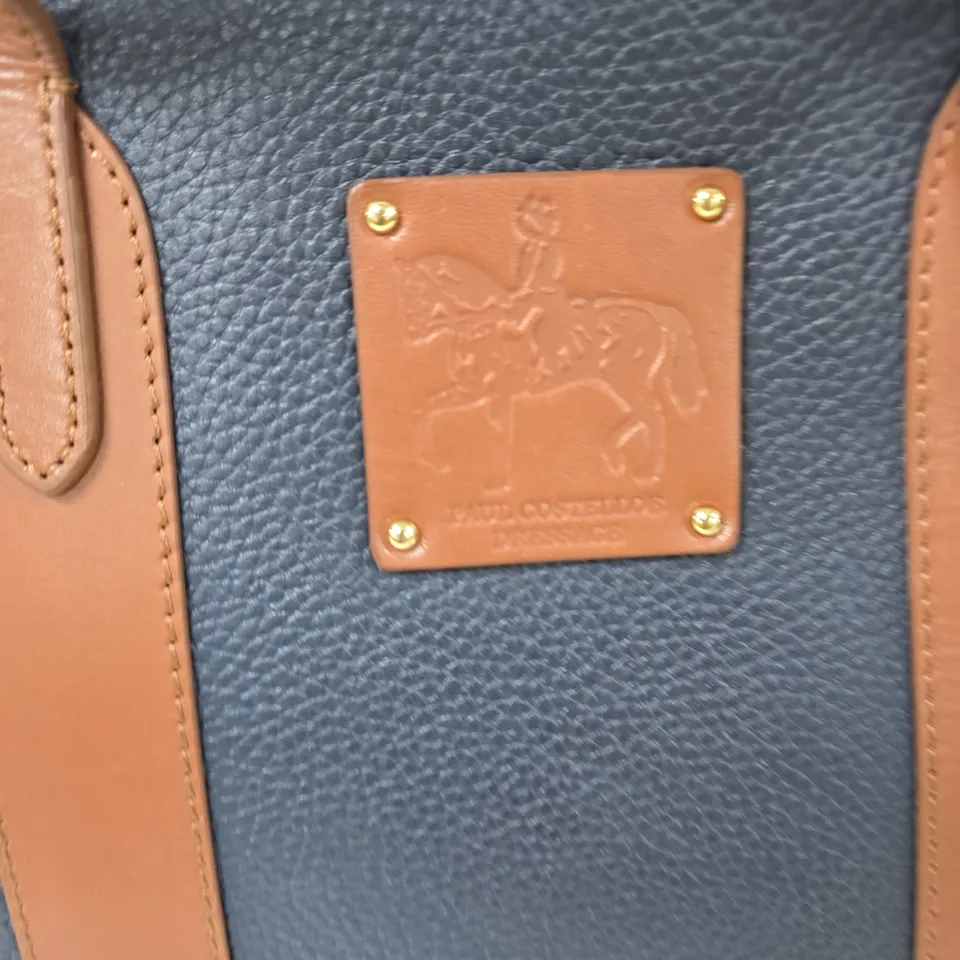 PAUL COSTELLO LEATHER HANDBAG – NAVY WITH TAN TRIM