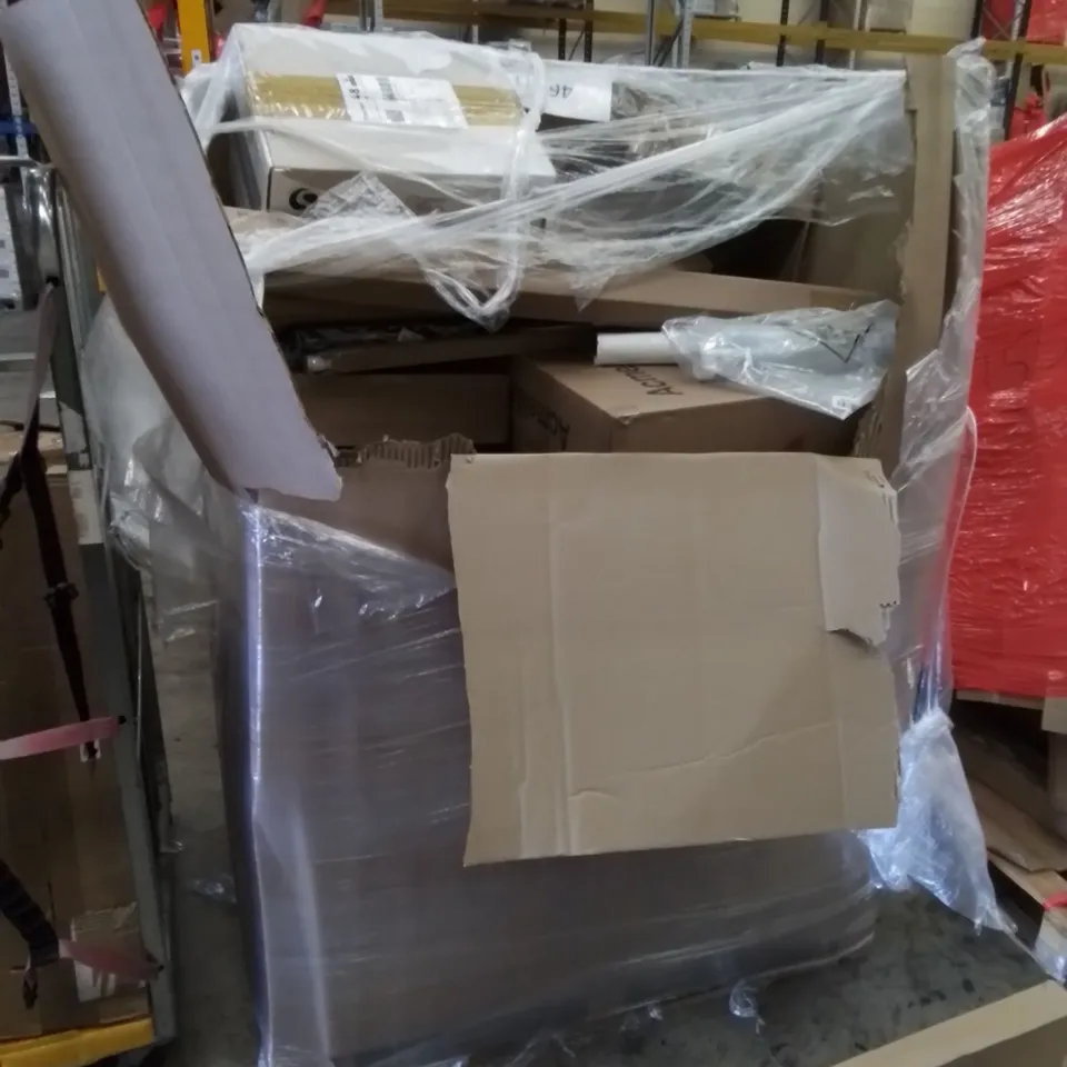 PALLET CONTAINING HOUSEHOLD & HOME IMPROVEMENT PRODUCTS. INCLUDES OFFICE CHAIR, AIR FRYER, CLOCK, BAG ETC