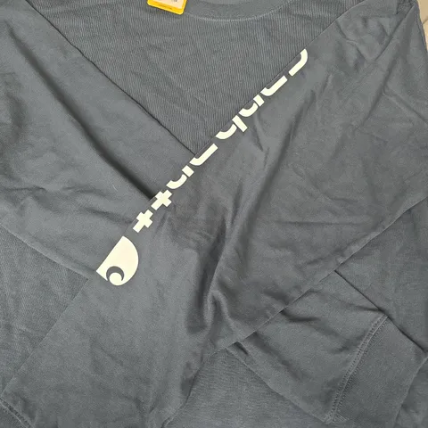 CARHARTT RELAXED FIT HEAVYWEIGHT LONG SLEEVE LOGO GRAPHIC T-SHIRT IN NAVY SIZE XL