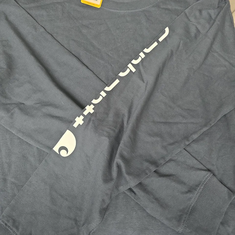 CARHARTT RELAXED FIT HEAVYWEIGHT LONG SLEEVE LOGO GRAPHIC T-SHIRT IN NAVY SIZE XL