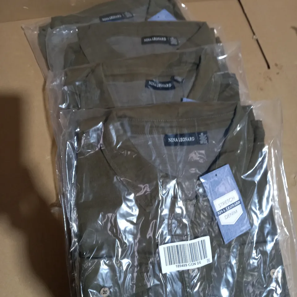 4 X BRAND NEW ELBOW SLEEVE BUTTON UP STRETCH DENIM DRESS BY NINA LEONARD DARK OLIVE XL