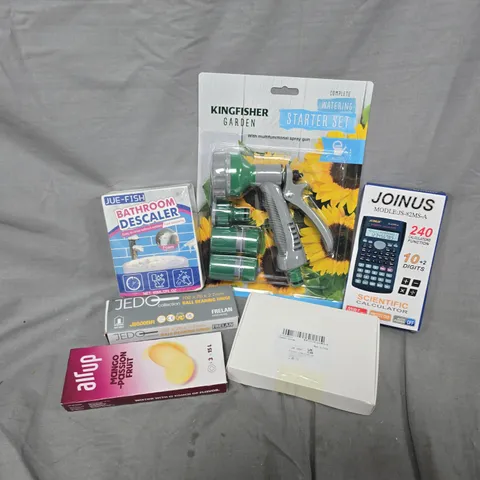 APPROXIMATELY 12 ASSORTED HOUSEHOLD ITEMS TO INCLUDE KINGFISHER GARDEN STARTER SET, JOINUS SCIENTIFIC CALCULATOR, AIR UP PODS, ETC